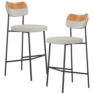 Kit 02 Banquetas Alta Bar Cozinha Sala Jantar Preto Melina L02 Couríssimo Whisky Linho Cinza - Lyam Decor