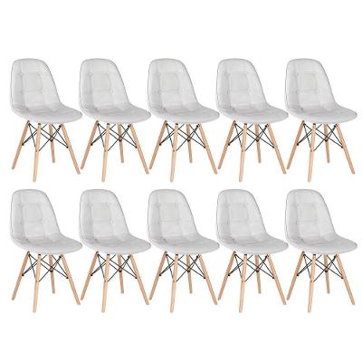 Kit - 10 X Cadeiras Estofadas Eames Eiffel Botonê - Base De Madeira Clara - Cinza Claro