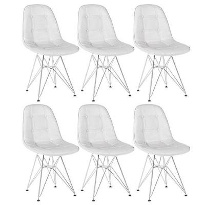 Kit 6 Cadeiras Estofadas Charles Eames Eiffel Botonê Com Pés De Metal Cromado Cinza Claro Cinza-claro
