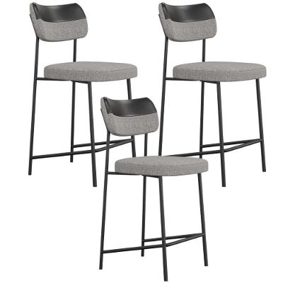 Kit 03 Banquetas Baixa Bar Cozinha Sala Jantar Preto Melina L02 Couríssimo Preto Linho Cinza - Lyam Decor