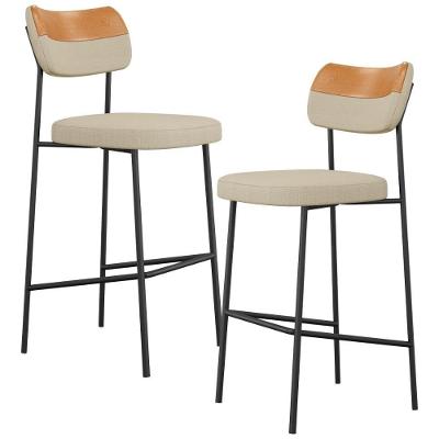 Kit 02 Banquetas Alta Bar Cozinha Sala Jantar Whisky Melina L02 Couríssimo Whisky Linho Bege - Lyam Decor