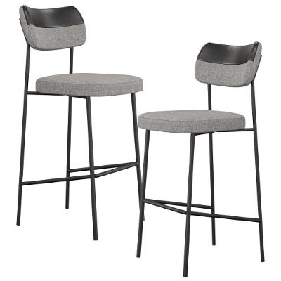 Kit 02 Banquetas Alta Bar Cozinha Sala Jantar Preto Melina L02 Couríssimo Preto Linho Cinza - Lyam Decor