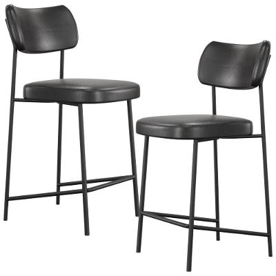 Kit 02 Banquetas Baixa Bar Cozinha Sala De Jantar Preto Melina L02 Couríssimo Preto - Lyam Decor