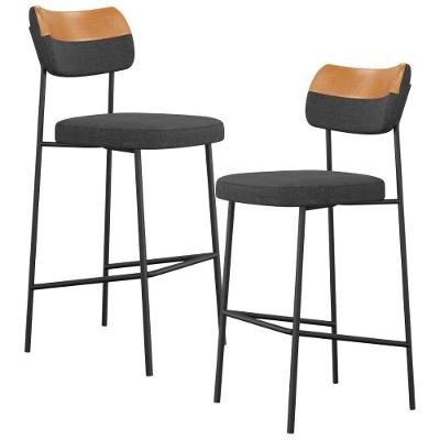 Kit 02 Banquetas Alta Bar Cozinha Sala Jantar Whisky Melina L02 Couríssimo Whisky Linho Chumbo - Lyam Decor