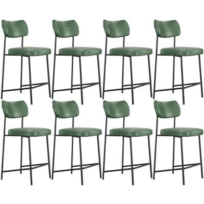 Kit 08 Banquetas Baixa Bar Cozinha Sala De Jantar Preto Melina L02 Couríssimo Verde - Lyam Decor