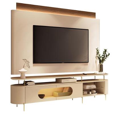 Rack Para Sala Orgânico Sâmia Com Painel Para Tv 85 Pol Aslan B01 Off White Castanho - Lyam Decor