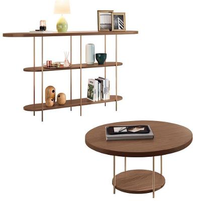 Aparador Intinity E Mesa De Centro Sky Com Tampo Em Mdf Castanho - Hb Móveis Castanho