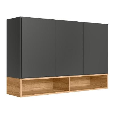 Armário Aéreo Acácia Touch 120cm 3 Portas Chumbo-freijó Com Nichos - Nicioli Chumbo-freijó