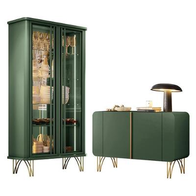 Sala De Jantar Com Cristaleira évora E Balcão Buffet Bevenuto Verde Pistache - Hb Móveis Verde Pistache