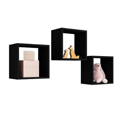Kit 3 Nichos De Parede Decorativo Louise Preto - Ajl Móveis Preto