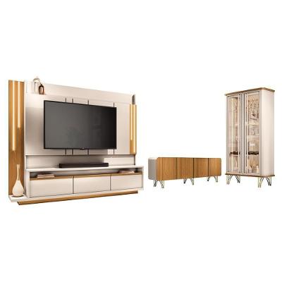 Sala De Estar Estante Home Montane, Cristaleira évora E Buffet Saluti Off White-cinamomo - Hb Móveis Off White-cinamomo