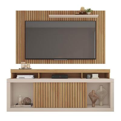 Rack Bancada Com Painel New Oscar Ripado Buriti-off White Para Tv Até 60? - Caemmun Buriti-off White