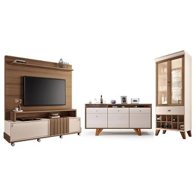 Sala De Estar Bold Com Estante, Buffet Aparador E Cristaleira Castanho-off White - Hb Móveis Castanho-off White