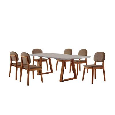 Conjunto Sala De Jantar Mesa Viena 160x90cm Tampo Retângular Vidro-mdf Off White Com 6 Cadeiras évora Courino Marrom