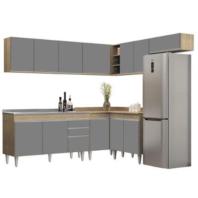Armário De Cozinha Modulado De Canto 7 Peças Cp24 Com Pia Inox Castanho/cinza - Lumil