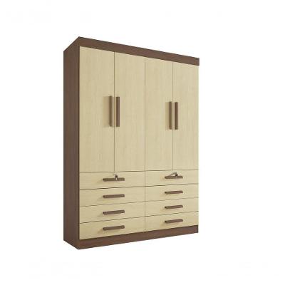 Guarda Roupa Solteiro Mônaco 4 Portas 8 Gavetas Sem Pés - D' Doro Castanho/linho