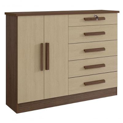 Cômoda New Athos 5 Gavetas Com Sapateira D' Doro Castanho/linho