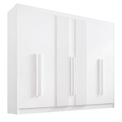 Guarda Roupa Casal 6 Portas Ripado 7 Gavetas Sem Pés Athos - D' Doro Branco/ripado