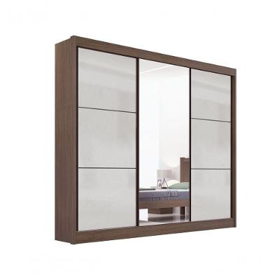 Guarda Roupa Cristal Casal 3 Portas Ripado 6 Gavetas Com Pés D' Doro Castanho/off White