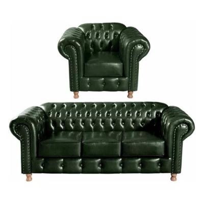 Conjunto Sofá 3 Lugares E Poltrona Chesterfield Luís Xv Vintage Retrô Capitonê Couro Verde