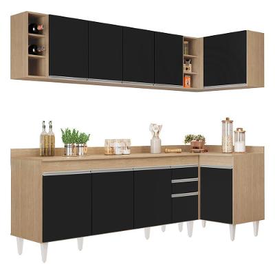 Armário De Cozinha Modulado De Canto Esquerdo 5 Peças Cp53 Balcão Com Tampo Castanho/preto - Lumil
