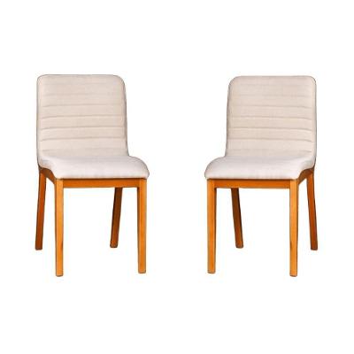 Conjunto 2 Cadeiras De Jantar Petra Veludo Off White Com Pés Em Madeira