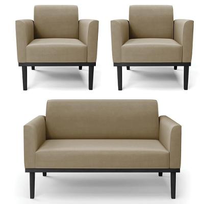 Sofá Namoradeira E 2 Poltronas Base Madeira Preto Maressa Suede Marrom Rt - Ibiza
