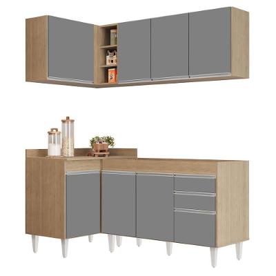 Armário De Cozinha Modulado De Canto Direito 4 Peças Cp37 Balcão Sem Tampo Castanho/cinza - Lumil