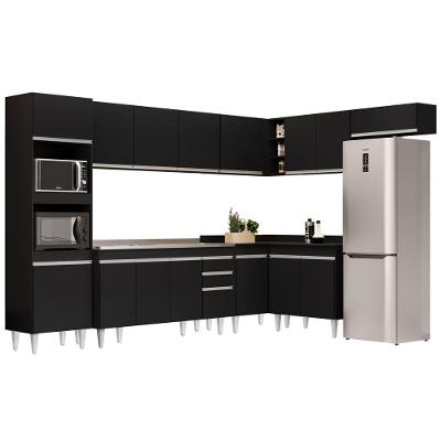 Armário De Cozinha Modulada De Canto 8 Peças Cp09 Balcão Com Pia Inox Preto - Lumil