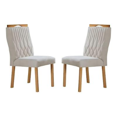 Conjunto 2 Cadeiras De Jantar Genova Veludo Off White Com Pés Em Madeira