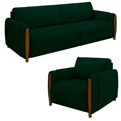 Conjunto Sofá 3 Lugares 223cm E Poltrona 98cm Amaranto M22 Veludo Verde - Mpozenato