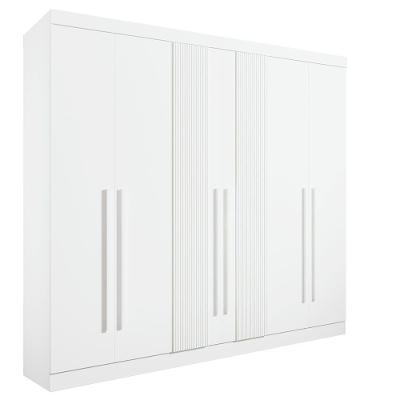 Roupeiro 6 Portas Ripado 6 Gavetas Com Pés Da Vinci Plus - D' Doro Branco/ripado