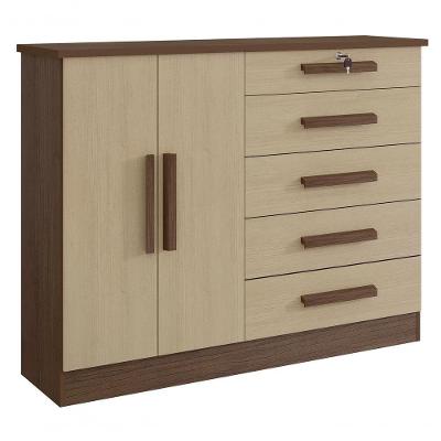 Cômoda New Athos 5 Gavetas Com Sapateira D' Doro Castanho/linho