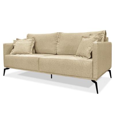 Sofá 3 Lugares 200cm Pés De Metal Vecchia S06 Linho Dourado - Mpozenato