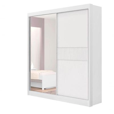 Guarda Roupa Casal Athenas 2 Portas Ripado 3 Gavetas Com Espelho Com Pés - D' Doro Branco/ripado