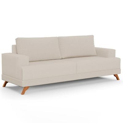 Sofá 3 Lugares 200cm Living Pés Curvos Santi D05 Linho Bege - Mpozenato