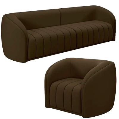 Sofá Decorativo 3 Lugares 292cm E Poltrona Meris M22 Veludo Marrom - Mpozenato