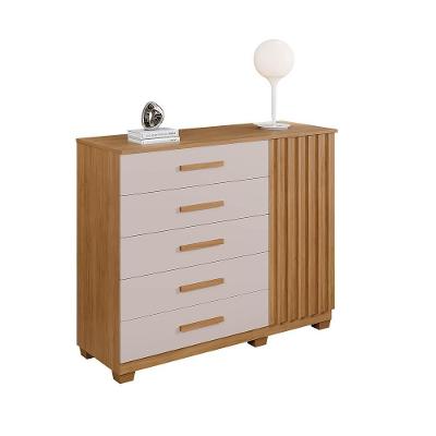 Cômoda Paris 5 Gavetas 1 Porta Ripada Benetil Cinamomo Off White