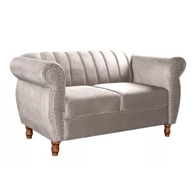 Sofá Chesterfield 2 Lugares Realeza Vintage Retrô Suede Bege Claro