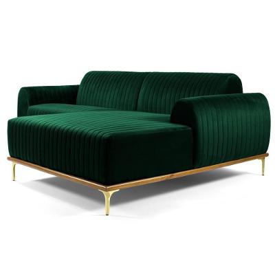 Sofá 320cm 5 Lugares Com Chaise Direito Pés Gold Molino C-303 Veludo Verde Musgo - Domi