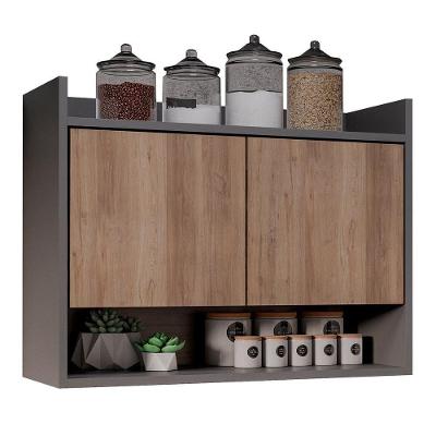 Armário De Cozinha Aéreo 71cm 2 Portas 1 Nicho Ceci M24 Grafite/freijó - Mpozenato