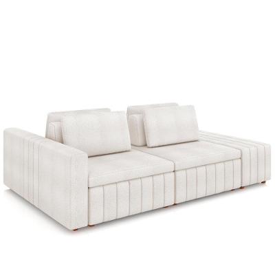 Sofá Ilha E Puff Sala Living 245cm Siesta M22 Boucle Bege Claro - Mpozenato