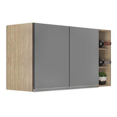 Armário De Cozinha Aéreo Califórnia 100cm E Nicho Garrafeiro Castanho/cinza - Lumil