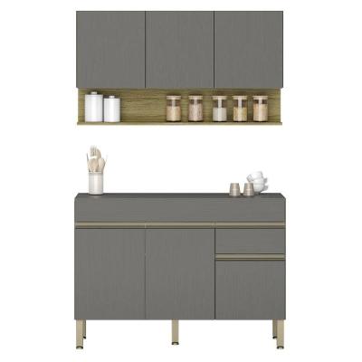 Armário De Cozinha E Balcão Com Tampo 120cm Lina K02 Gris/freijó - Mpozenato