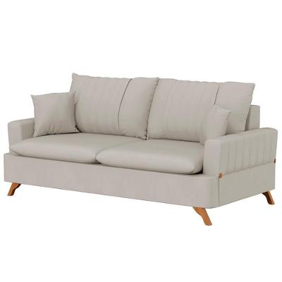 Sofá 180cm 3 Lugares Com Almofadas Pés Curvos Veras Suede D05 Bege Claro - Mpozenato