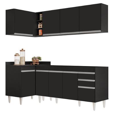 Armário De Cozinha Modulado De Canto Direito 4 Peças Cp40 Balcão Sem Tampo Preto - Lumil