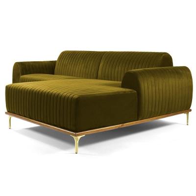 Sofá 320cm 5 Lugares Com Chaise Direito Pés Gold Molino C-260 Veludo Mostarda - Domi