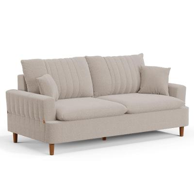 Sofá Living 3 Lugares 180cm Com Almofadas Veras D05 Boucle Bege - Mpozenato