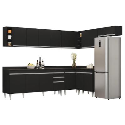 Armário De Cozinha Modulado De Canto 8 Peças Cp26 Balcão Com Tampo Preto - Lumil