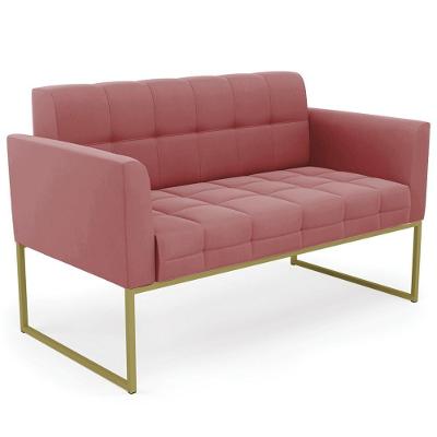 Sofá Namoradeira Base Industrial Dourado Ana Suede Rosê - Ibiza